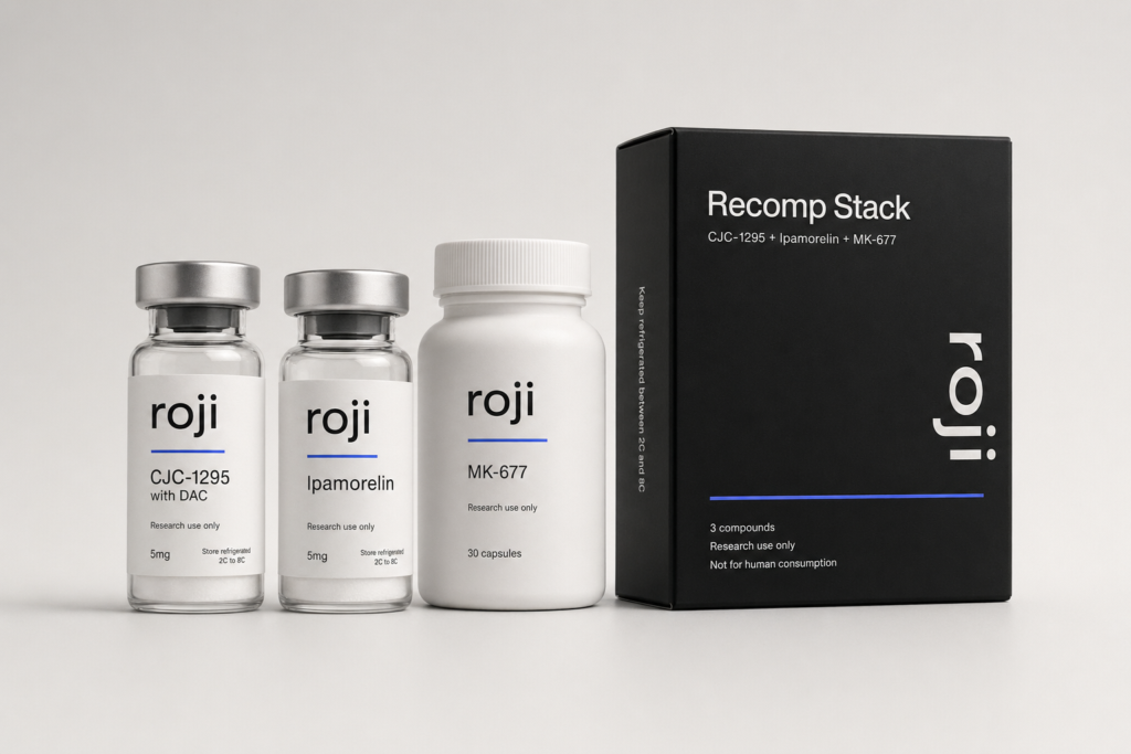 Roji Peptides ROJI-RECOMP-001 vial and box